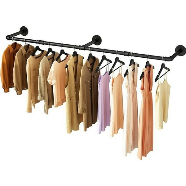 Fin 90-180Cm Adjustable Pipe Clothes Rack Wall Mounted Hanging Garment Rack H. 30Kg