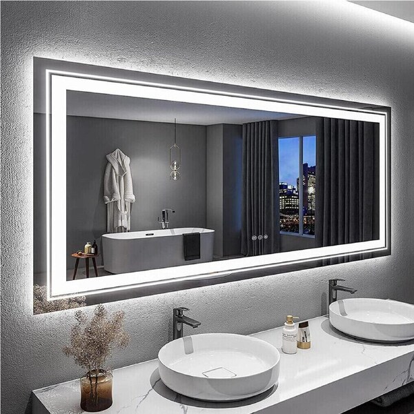 Fin 1600Mm Anti-Fog Led Bathroom Mirror Dual Lights Hd Vanity Mirror Dimmable