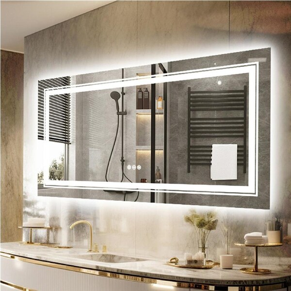 Fin 1200X800Mm Led Bathroom Mirror Dual Lights Backlit Vanity Mirror Anti Fog Touch