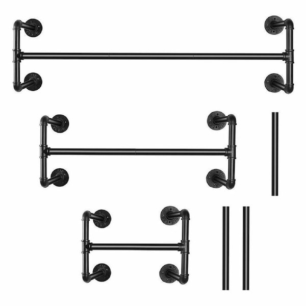 Fin Strong Extendable Wall Mounted Clothes Rail Hanging Garment Rack Iron Hold 50Kg