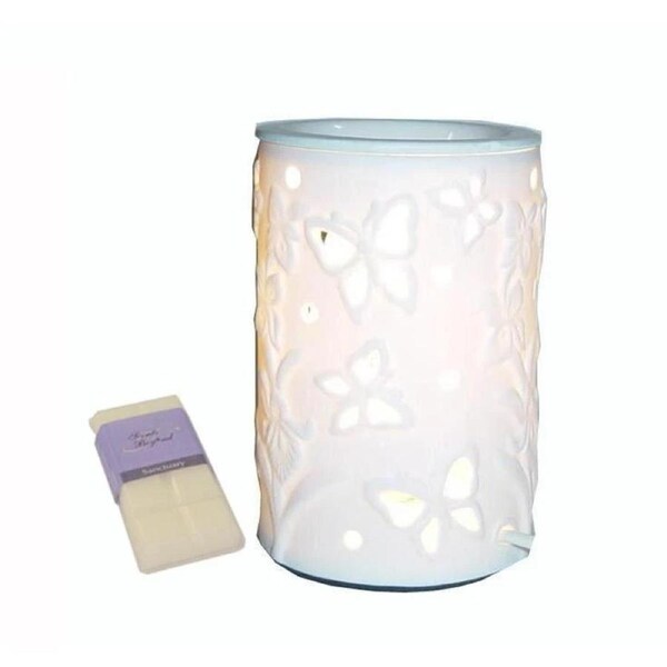 Fin White Butterfly Ceramic Electric Oil Burner Lamps With A Wax & Globe