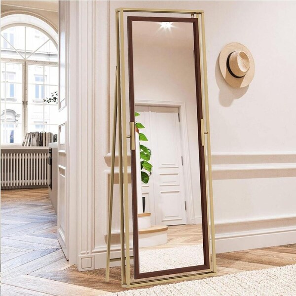 Fin Tall Antique Full Length Mirror Floor Wall Wood Framed Tilting Dressing Mirror
