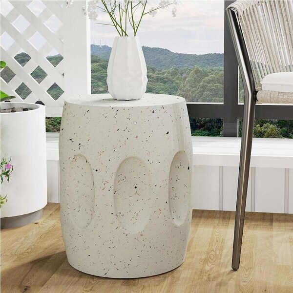 Fin Sturdy Concrete Outdoor Side Table Patio Pedestal Table For Snacks Deck Chairs