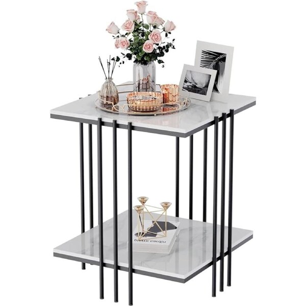 Fin Art Line Metal Frame Coffee Table Side End Table Solid Marble Top Bedside Table