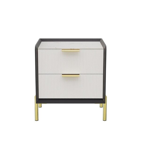 Fin 2-Drawer Nightstand Modern Bedside Table W/ Anti-Scratch Sintered Stone Top Gold
