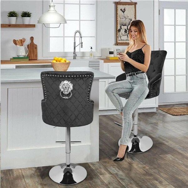 Fin Extra Large Swivel Bar Stools Adjustable Counter Height Pub Stool Velvet Chair
