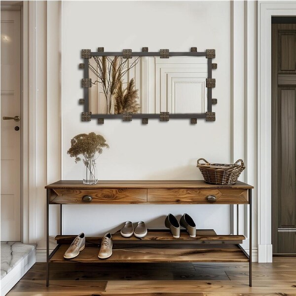 Fin Large Vintage Ornate Mirror Rectangle Metal Frame For Bathroom Bedroom Entryway