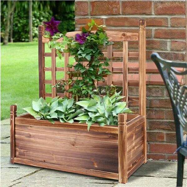 Fin Xxl Wooden Garden Planter Box Vertical Trellis Planter W/ Climbing Grid Outdoor