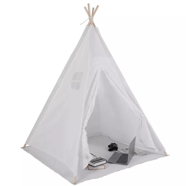 Fin Xxl Kids Play Teepee Tent Indoor Boho Tent Foldable Tipi With Window/Pompom/Mat