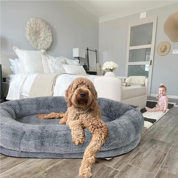 Fin Human Size Comfortable Orthopedic Pet Bed Bean Bag Washable Fur Cover & Blanket
