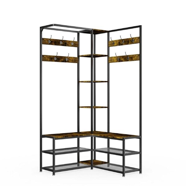 Fin Xxxl Industrial Corner Coat Stand Space-Saving Hall Tree Storage Bench Entryway