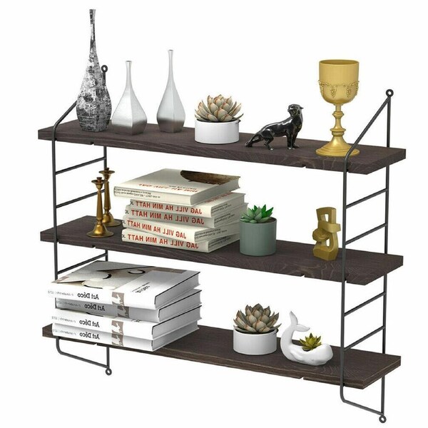 Fin 3 Tier Large Wall Shelf Home Office Storage Shelving Unit With Adjustable Boards