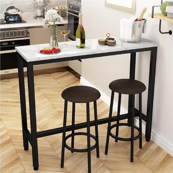 Fin 47.2? Rectangle High Pub Bar Table Standing Breakfast Anti-Corrosion Marble Top
