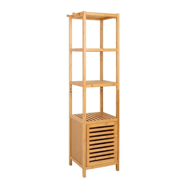 Fin 4 Tier Extra Tall Bamboo Bathroom Storage Cabinet W/ Large Drawer Home Furniture