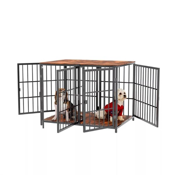 Fin 4 Doors Ultra Thicken Dog Crate Cage End Table Divided Dog Puppy Kennel F/ 2 Dog