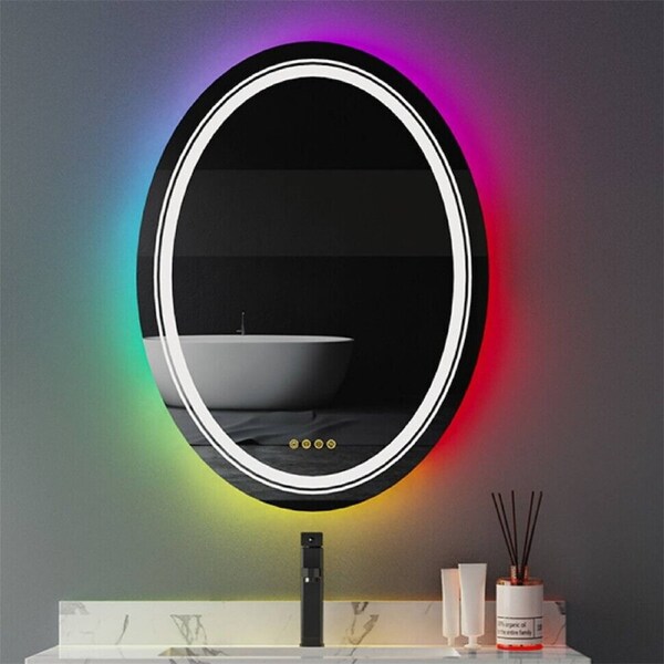 Fin 60X80Cm Oval Led Rgb Bathroom Mirror Backlit Dimmable Light Fogless Vanity Mirro