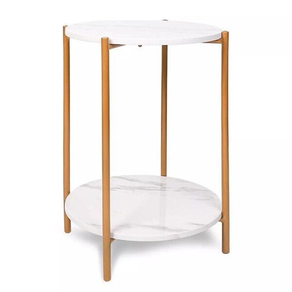 Fin 55Cm Tall Round Coffee Accent Table Sofa Side Table W/ Marble Top Easy Assemble