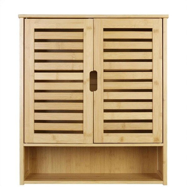 Fin Rustic Solid Bamboo Storage Cabinet Widen Shelves For Bathroom Over The Toilet