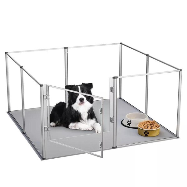 Fin 81Cm Highest Acrylic Dog Whelping Pen Box Safe Aluminum Frame Pet Playpen W/ Mat