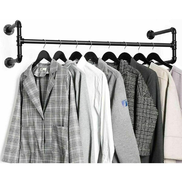 Fin Adjustable Pipe Clothes Rack Heavy Duty Detachable Wall Mounted Iron Garment Bar