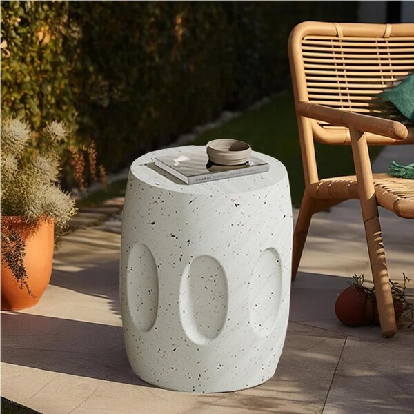 Fin Barrel Off-White Concrete Side Table Coffee Table Garden Stool Fr Outdoor Indoor