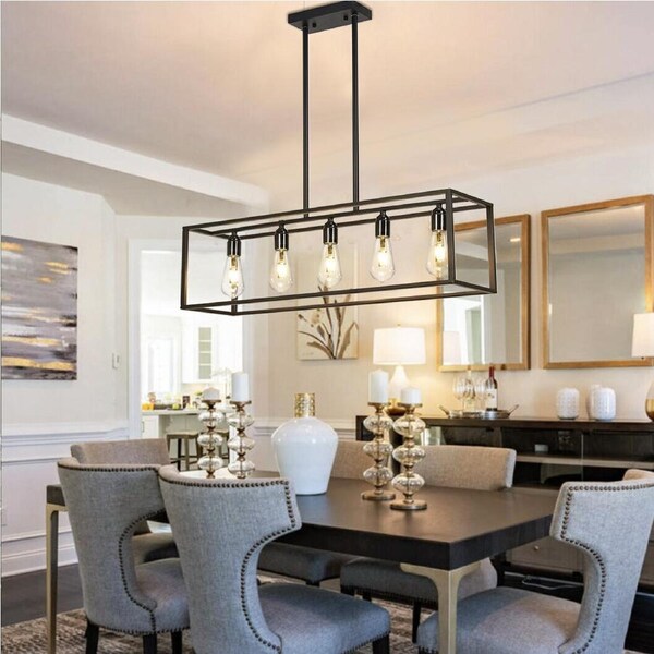 Fin Classy 5-Light Black Kitchen Island Pendant Industrial Light Fitting Dining Room