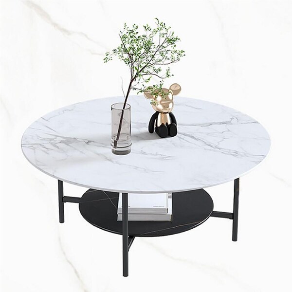 Fin Black Leg Sintered Coffee Table High Density Marble Top And Bottom Storage Shelf