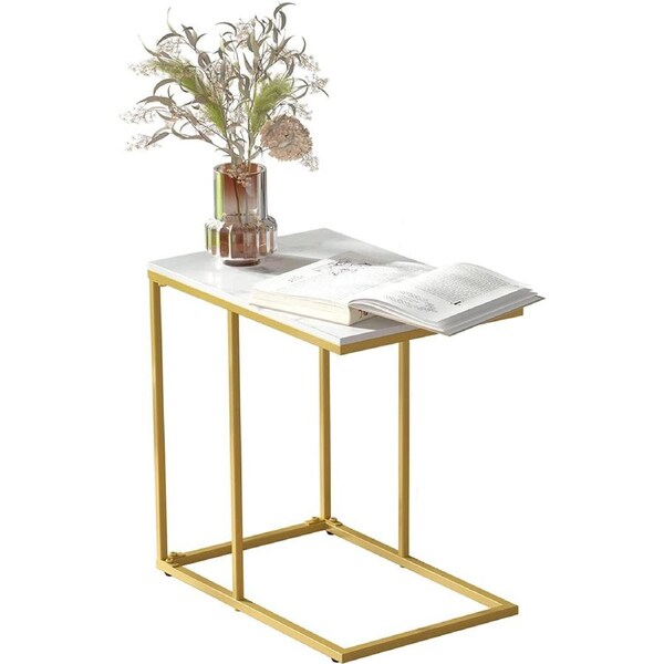 Fin Contemporary Metal& Sintered Stone C Accent Table Sofa Snack Coffee Side Table