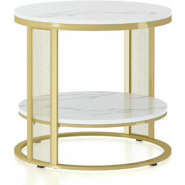 Fin 2 Tier Marble Coffee Table Luxury Sofa Side Table Unique Wire Mesh Metal Frame