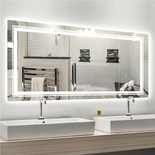 Fin 1200X600Mm Led Bathroom Mirror Dual Lights Backlit Vanity Mirror Anti Fog Touch
