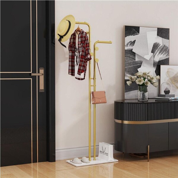 Fin Entryway Double-Pole Coat Rack Freestanding Modern Metal Coat Racks Hanger Stand