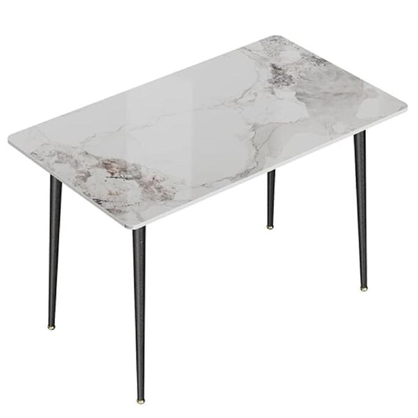 Extendable Marble Dining Table Sintered Stone Rectangle Kitchen Table 120x70cm - Modern Restaurant Table with Metal Legs