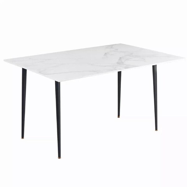 Fin 6-Seater High Gloss Marble Dining Table Easy Clean With Thick Strong Metal Legs