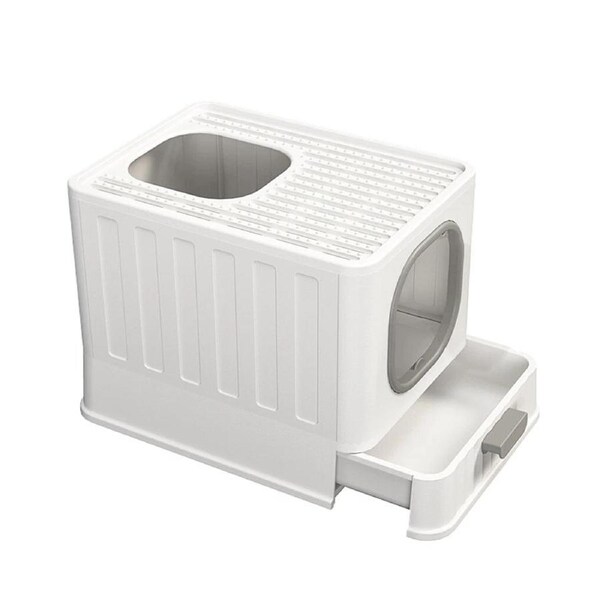 Fin Enclosed Cat Litter Box Top Entry Drawer Type Cat Toilet Boxes With Litter Scoop
