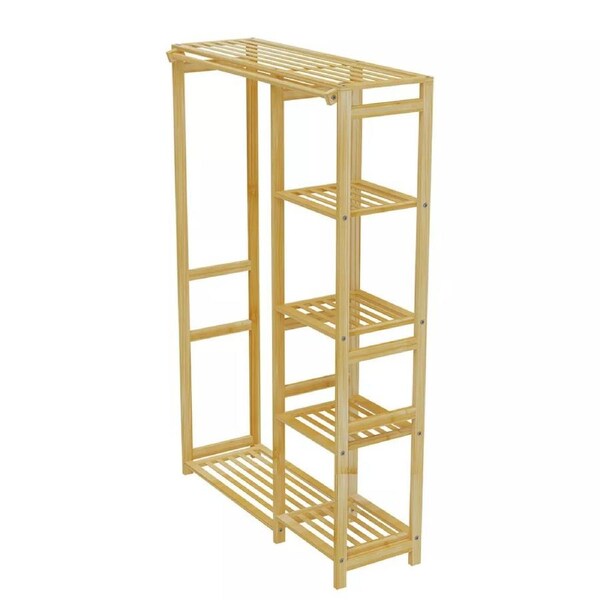 Fin Extra Large Solid Bamboo Garment Rack Freestanding Closet Wardrobe Clothing Rack