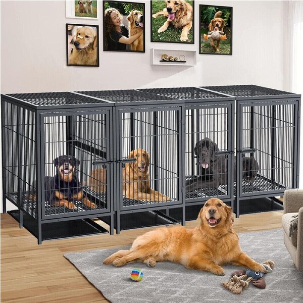 Fin Giant Dog Cage Indoor Outdoor Super-Hard Metal Kennel Pet Playpen W Tray&Divider
