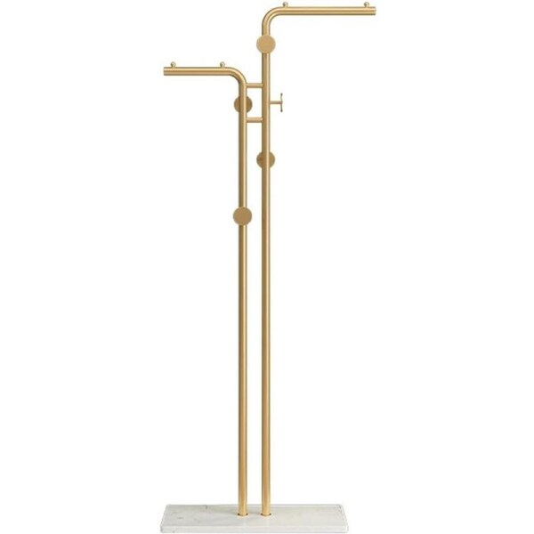 Fin Gold Double-Pole Coat Rack Sturdy Marble Base Stand Freestanding Hall Tree Whook