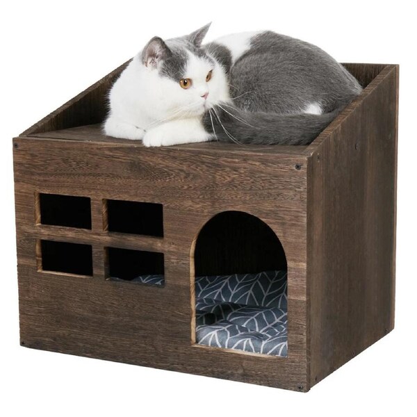 Fin Farmhouse Wood Pet Crate +Mat Cat Washroom Cat Hidden Litter Box Enclosure Table
