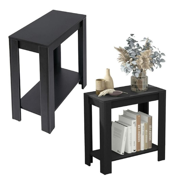 Fin Heavy Duty Modern Wood Narrow Side Table Nightstand Sofa Table For Bedroom Black