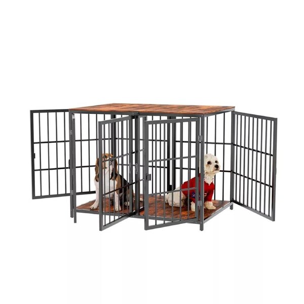 Fin Indestructible Wooden Dog Crate Furniture With Divider For 2 Dogs Cage End Table