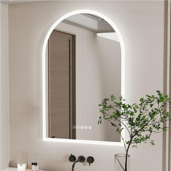 Fin Intelligent Arch Led Bathroom Makeup Mirror Anti Fog W/ Time Temperature Display