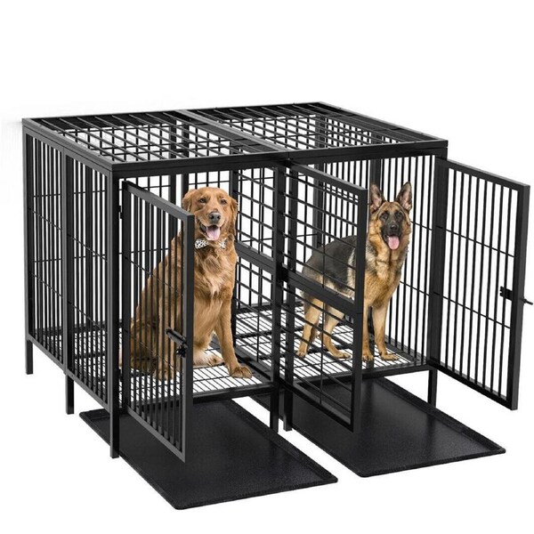 Fin Heavy Duty Double Room Pet Crate Dog Cage Kennel For Xl Dog/ 2Medium Dogs +Trays