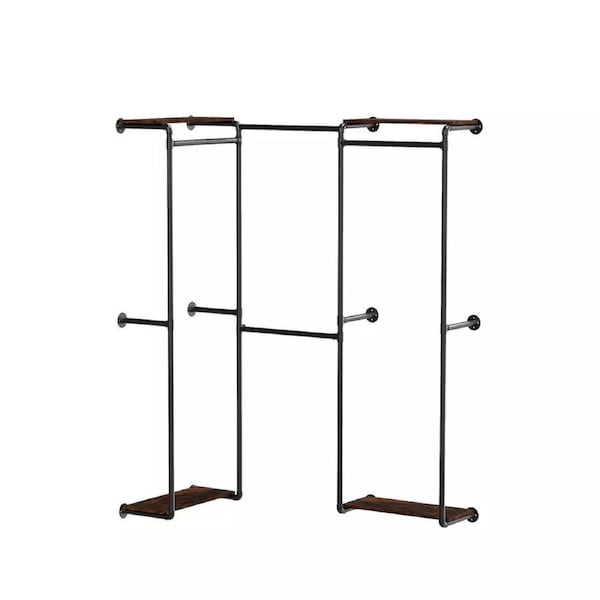 Fin Industrial Pipe Clothes Rack Adjustable Wall-Mounted Walk-In Wardrobe With Shelf