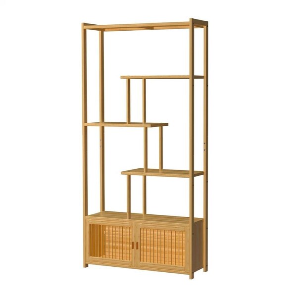 Fin Large Bamboo Storage Rack Natural Wood Cupboard Shelving Unit Living Room Hallwa