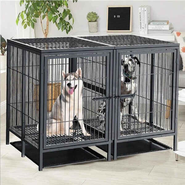 Fin Jumbo Elevated Dog Cage Heavy Duty Metal Frame Pet Playpen Crate Kennel W 2 Door