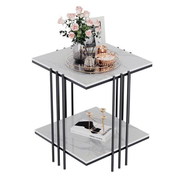 Fin Luxury & Stylish Marble Square Side End Table Corner Storage Living Room Bedroom