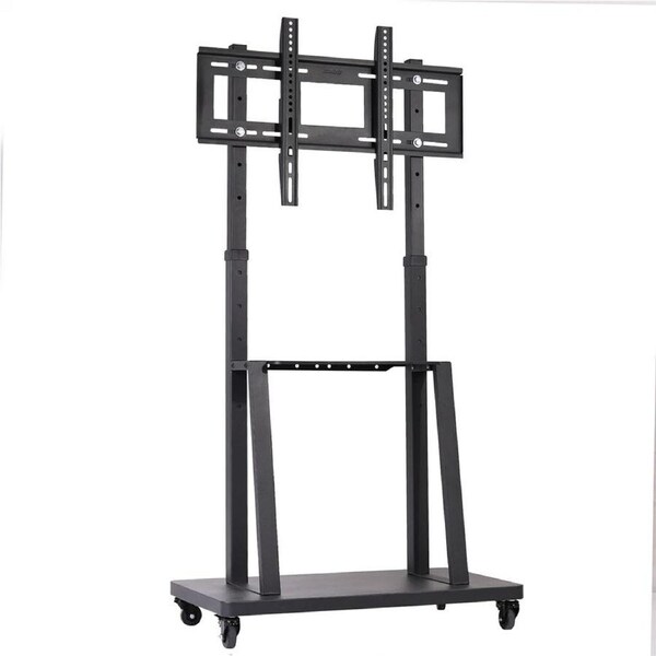 Fin Mobile Tv Cart For 32-100" Height Adjustable Rolling Floor Tv Stand W/ Dual Tray