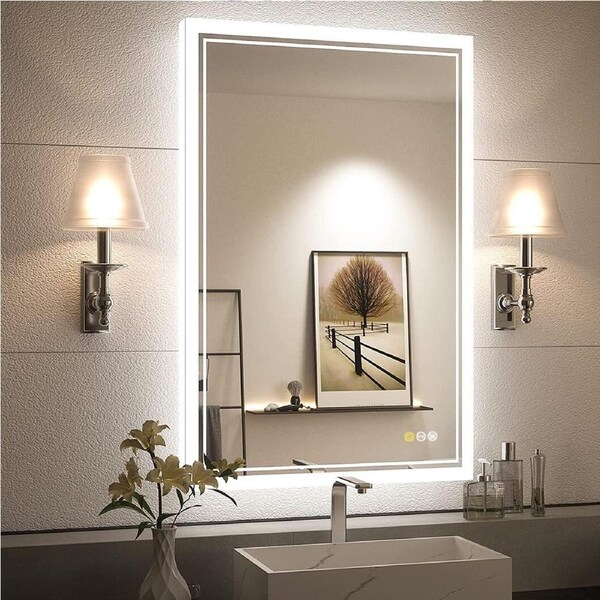 Fin Led Mirror Lighted Bathroom Mirror Backlit Vanity Mirror Anti-Fog Memorize Touch