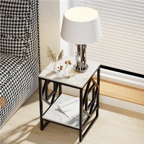 Fin Modern Side Table Retro Art Deco Nightstand For Living Room Bedroom Black