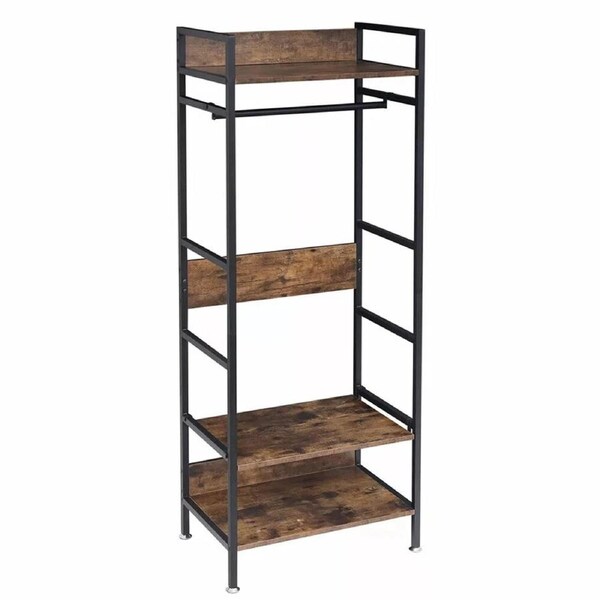 Fin Rustic Wooden Clothes Garment Rail Open Hanging Display Shelf Shoe Rack Entryway